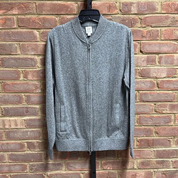Gap Men’s Gray Full-Zip Bomber Cardigan Sweater Size Medium - Picture 1 of 5